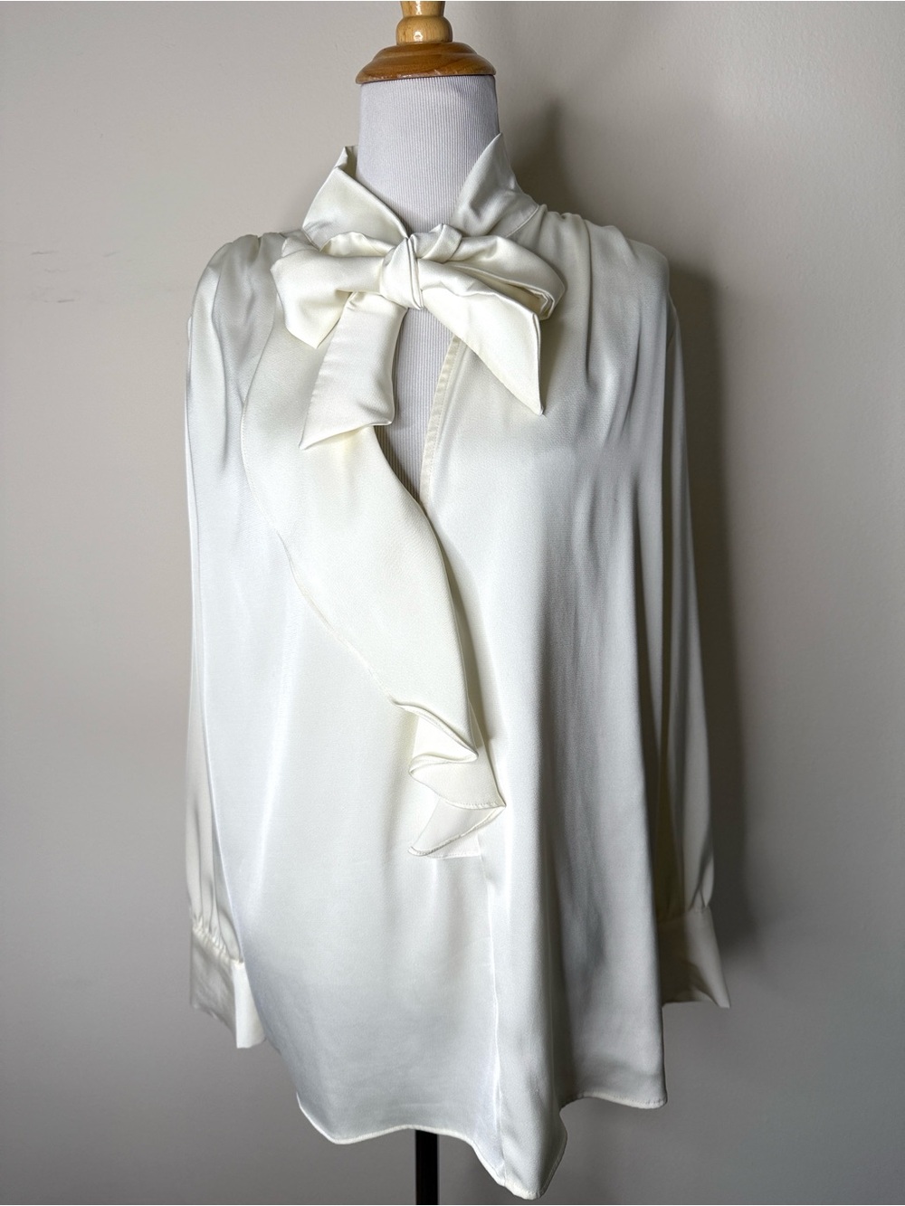Zara Ivory Satin Ruffle Blouse with Neck Tie - Picture 2 of 6